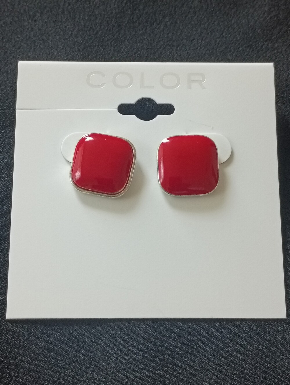 Red Square Enamel Stud Earrings